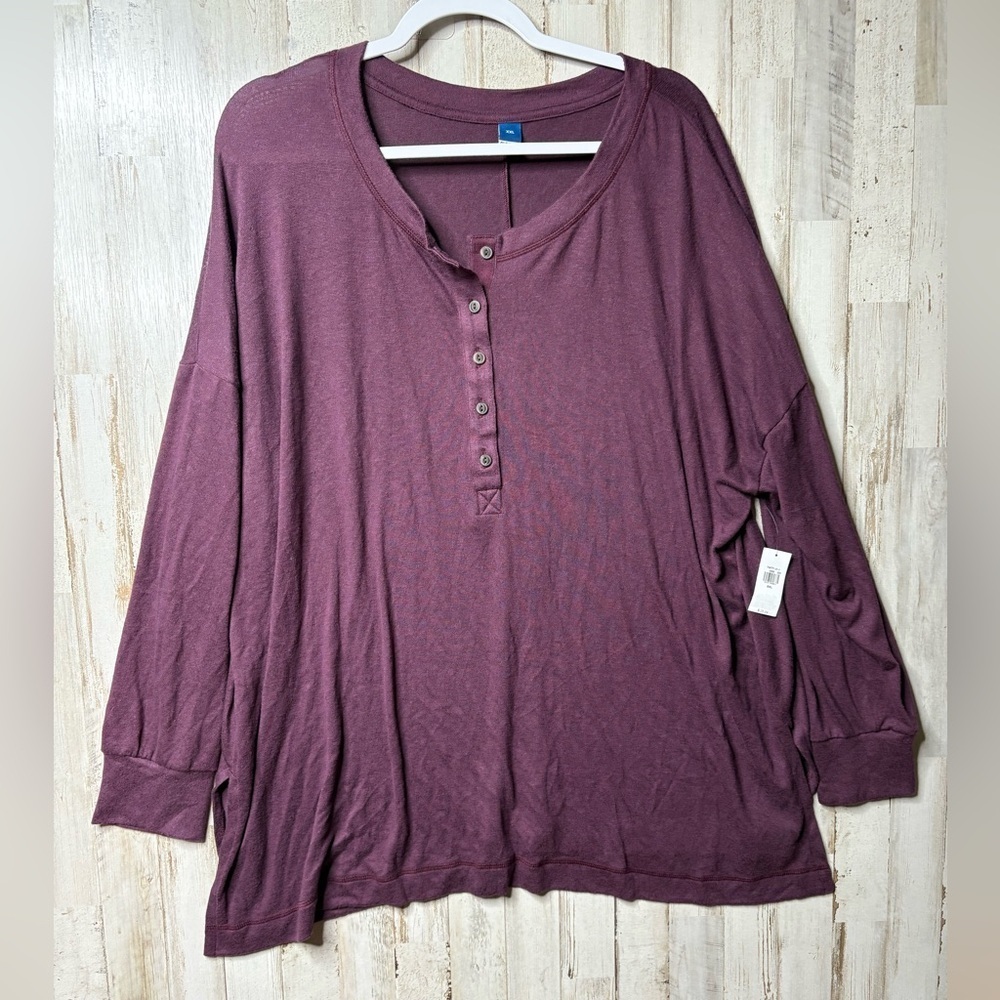 OLD NAVY Long Sleeve Oversized Boyfriend Henley Plush Knit Tunic Dark Purple XXL - Picture 1 of 14